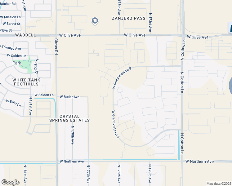 map of restaurants, bars, coffee shops, grocery stores, and more near 17453 West Seldon Lane in Waddell