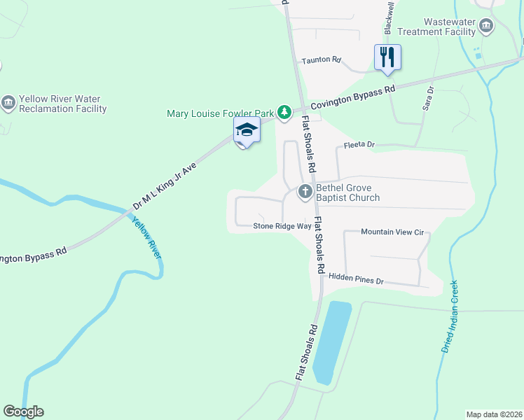 map of restaurants, bars, coffee shops, grocery stores, and more near 40 Ivy Ridge Court in Covington