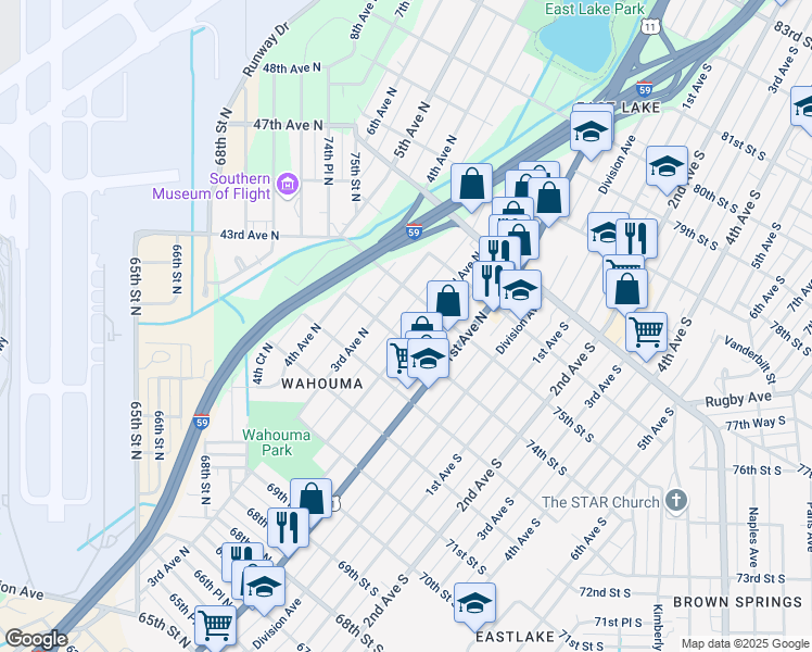 map of restaurants, bars, coffee shops, grocery stores, and more near 7408 2nd Avenue North in Birmingham