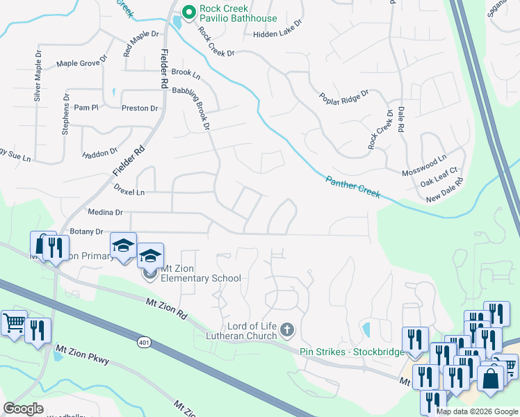 map of restaurants, bars, coffee shops, grocery stores, and more near 7134 Hazelwood Drive in Jonesboro