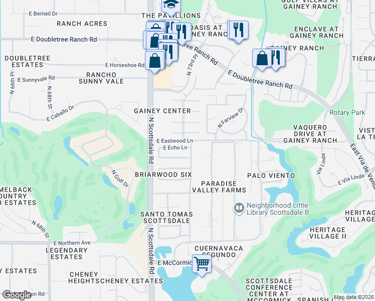 map of restaurants, bars, coffee shops, grocery stores, and more near 8495 North 73rd Place in Scottsdale