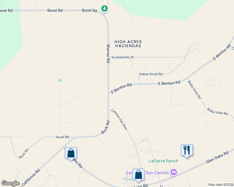 map of restaurants, bars, coffee shops, grocery stores, and more near 36000-36264 East Benton Road in Temecula