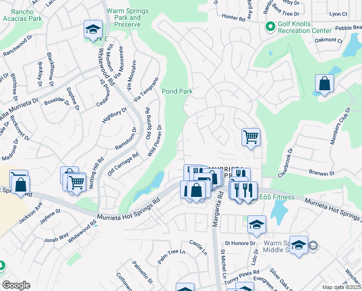 map of restaurants, bars, coffee shops, grocery stores, and more near 28460 Via Princesa in Murrieta