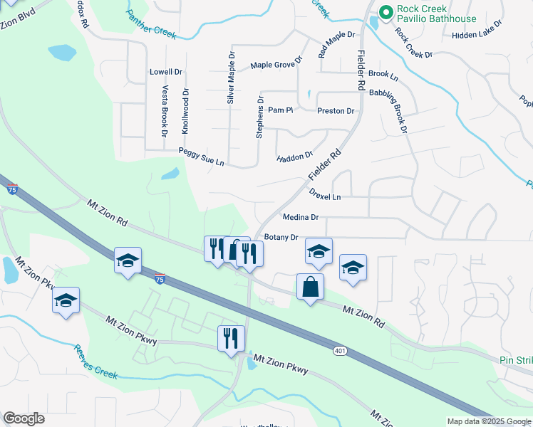 map of restaurants, bars, coffee shops, grocery stores, and more near 7148 Heather Ridge Drive in Jonesboro