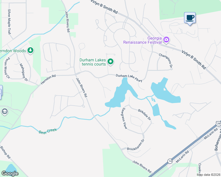 map of restaurants, bars, coffee shops, grocery stores, and more near 80 Bayberry Hills in Fairburn