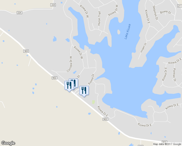 map of restaurants, bars, coffee shops, grocery stores, and more near 208 Kiowa Drive West in Gainesville