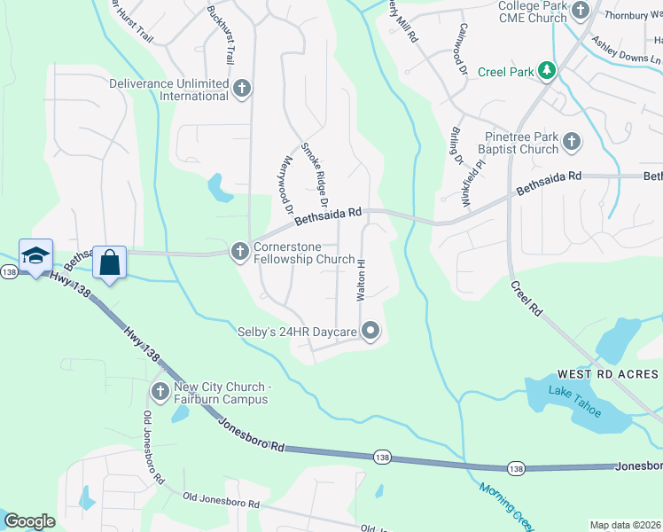 map of restaurants, bars, coffee shops, grocery stores, and more near 7225 Buck Creek Drive in Fairburn