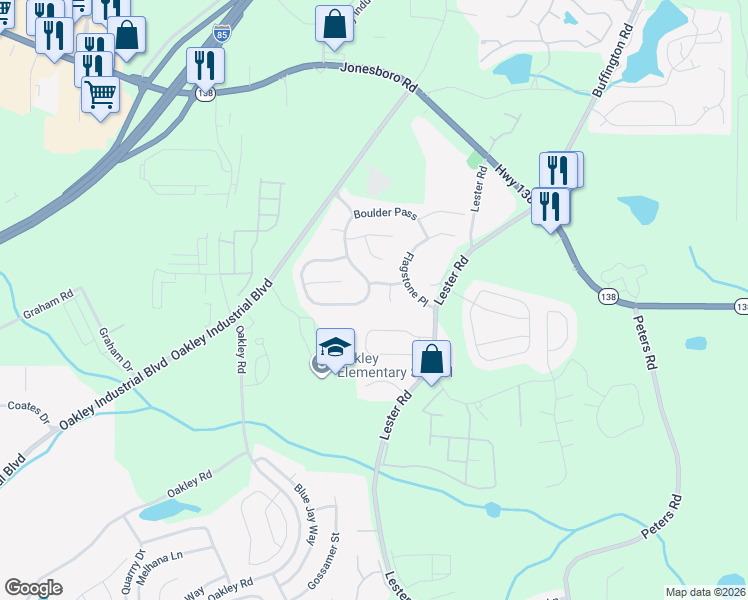 map of restaurants, bars, coffee shops, grocery stores, and more near 7171 Boulder Pass in Union City