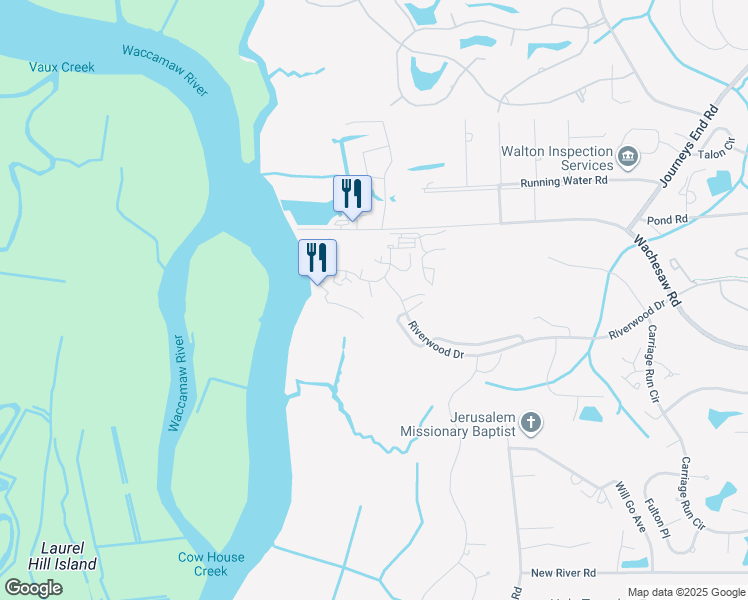 map of restaurants, bars, coffee shops, grocery stores, and more near 1816 Laurel Trail in Murrells Inlet