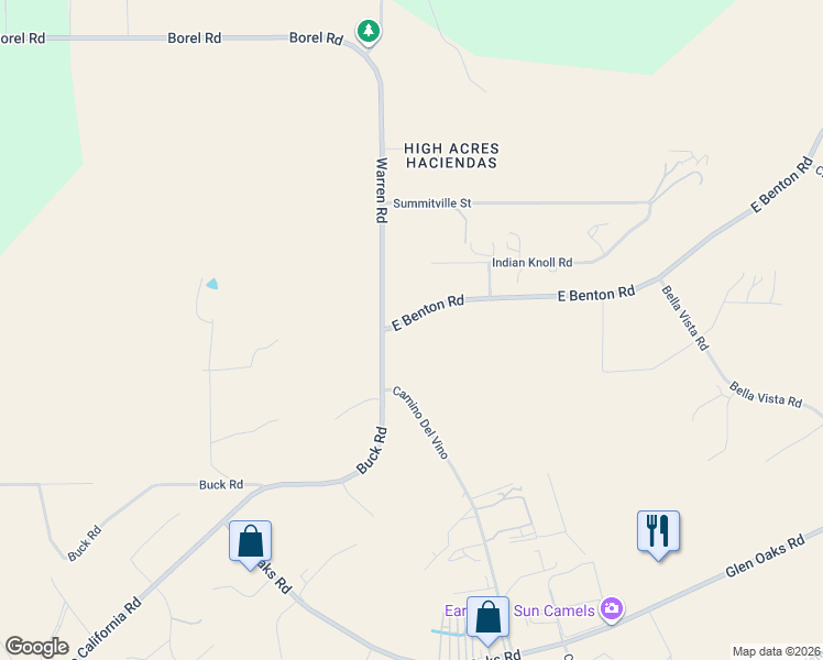 map of restaurants, bars, coffee shops, grocery stores, and more near 36000-36264 East Benton Road in Temecula