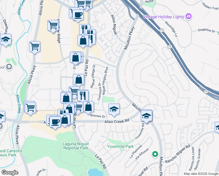 map of restaurants, bars, coffee shops, grocery stores, and more near 27732 Agate Canyon Drive in Laguna Niguel