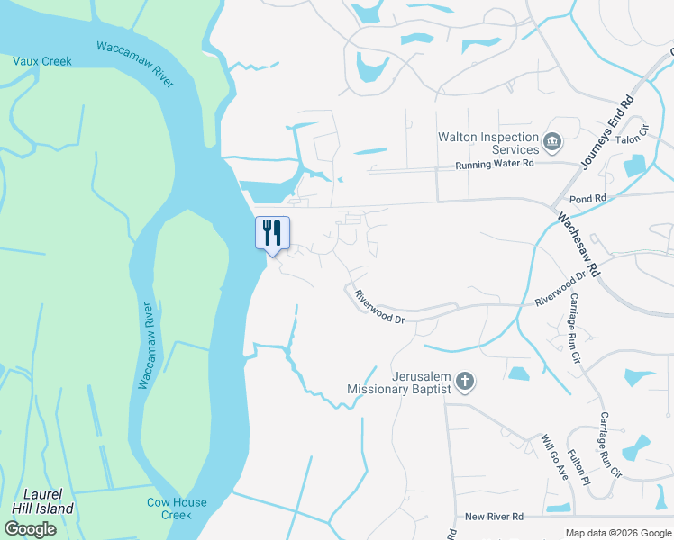 map of restaurants, bars, coffee shops, grocery stores, and more near 1819 Laurel Trail in Murrells Inlet