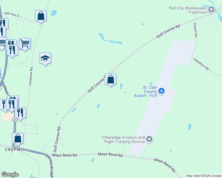 map of restaurants, bars, coffee shops, grocery stores, and more near 2000 Golf Course Road in Pell City