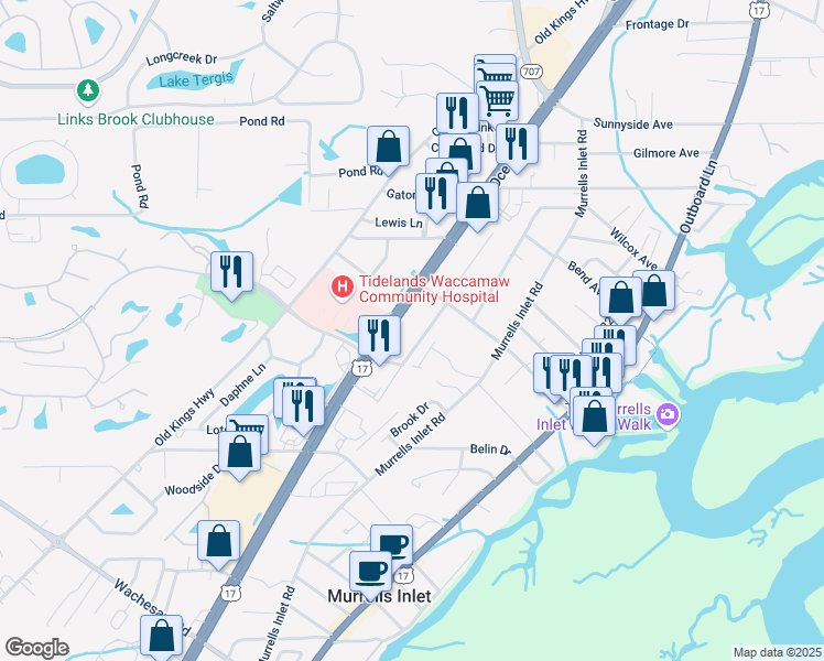 map of restaurants, bars, coffee shops, grocery stores, and more near 4033 US Highway 17 Bypass South in Murrells Inlet