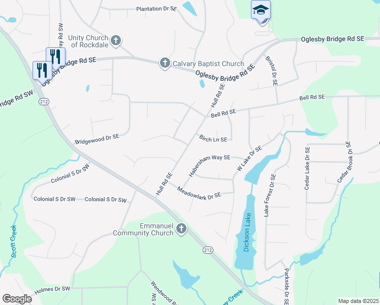 map of restaurants, bars, coffee shops, grocery stores, and more near 4850 Hull Road Southeast in Conyers