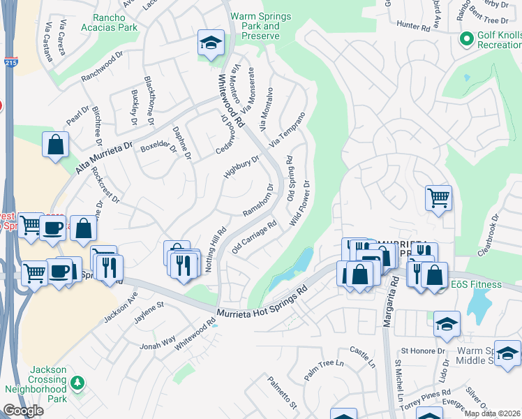 map of restaurants, bars, coffee shops, grocery stores, and more near 39650 Ramshorn Drive in Murrieta