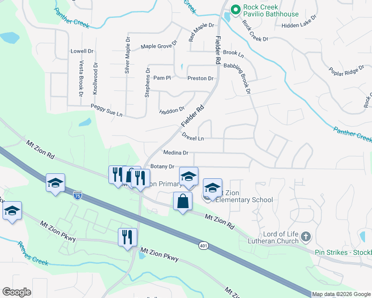 map of restaurants, bars, coffee shops, grocery stores, and more near 2916 Medina Drive in Jonesboro