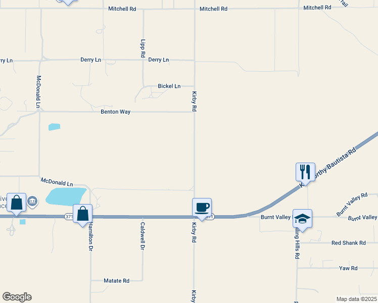 map of restaurants, bars, coffee shops, grocery stores, and more near 39550 Kirby Road in Anza