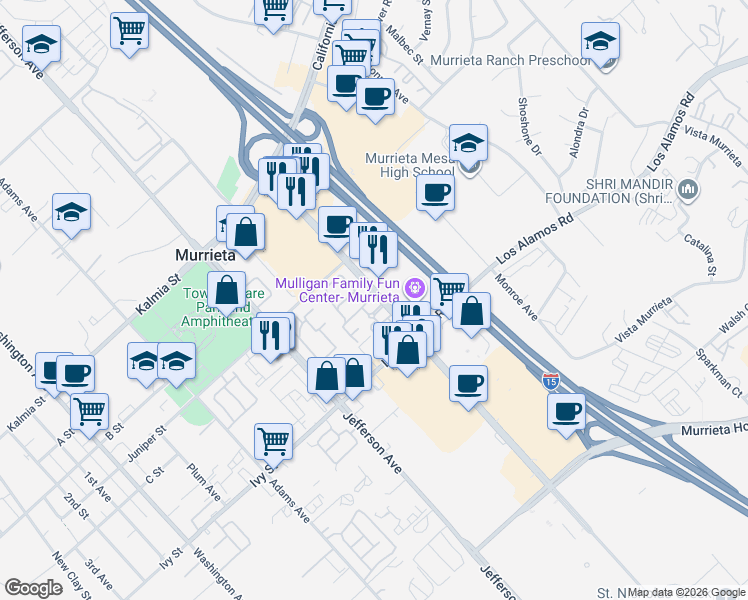 map of restaurants, bars, coffee shops, grocery stores, and more near in Murrieta