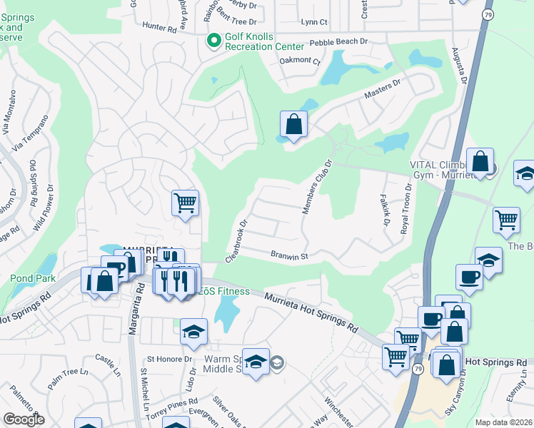 map of restaurants, bars, coffee shops, grocery stores, and more near 29184 Woodfall Drive in Murrieta