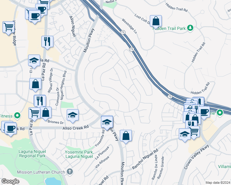 map of restaurants, bars, coffee shops, grocery stores, and more near 27731 Manor Hill Road in Laguna Niguel