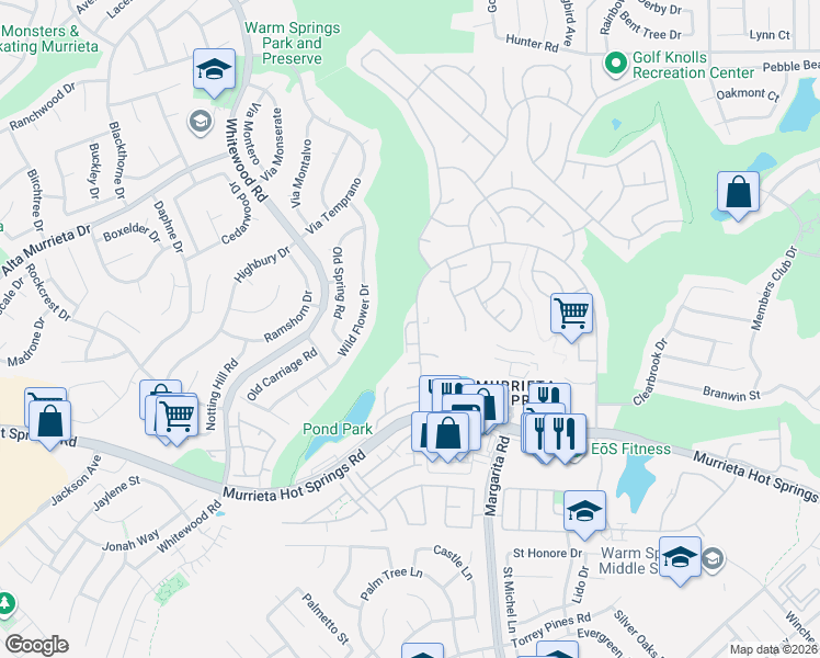 map of restaurants, bars, coffee shops, grocery stores, and more near 28460 Via Princesa in Murrieta