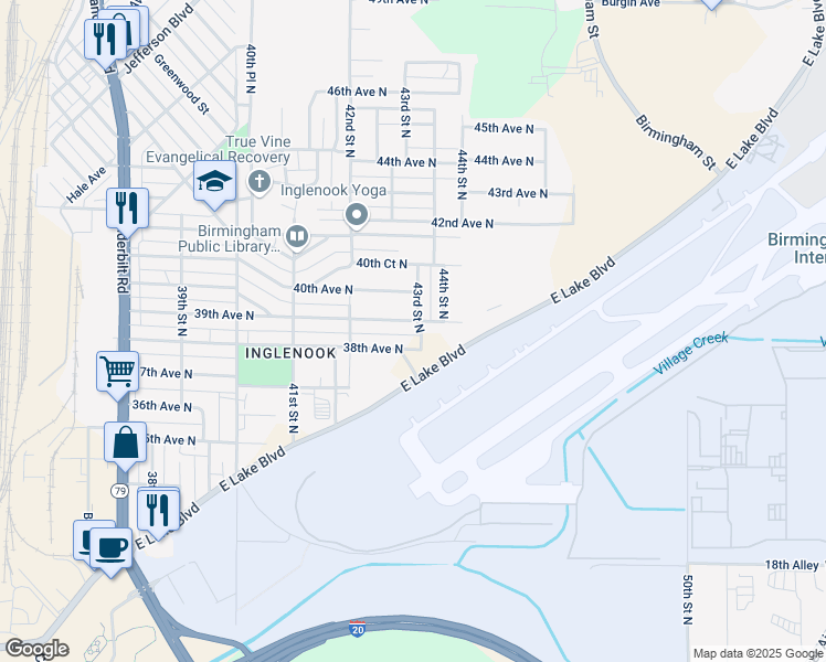 map of restaurants, bars, coffee shops, grocery stores, and more near 3812 43rd Street North in Birmingham