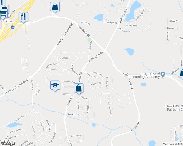 map of restaurants, bars, coffee shops, grocery stores, and more near 6214 Hickory Lane Circle in Union City