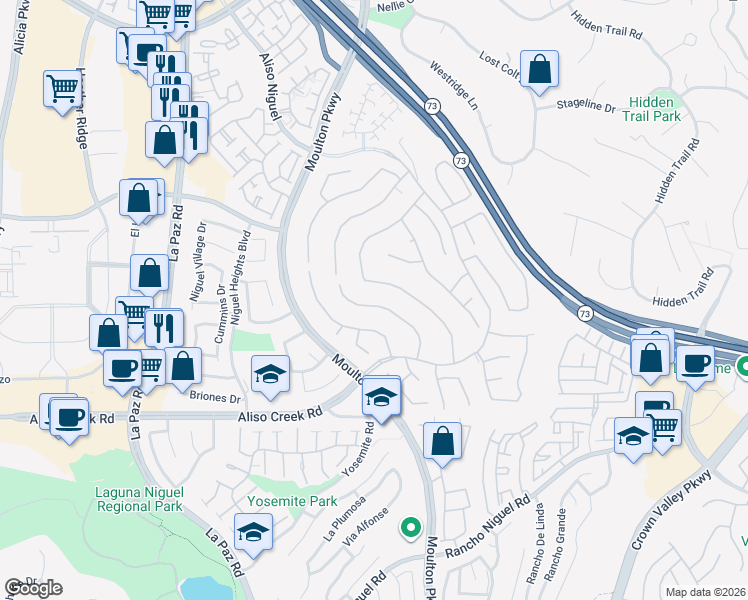 map of restaurants, bars, coffee shops, grocery stores, and more near 27772 Homestead Road in Laguna Niguel