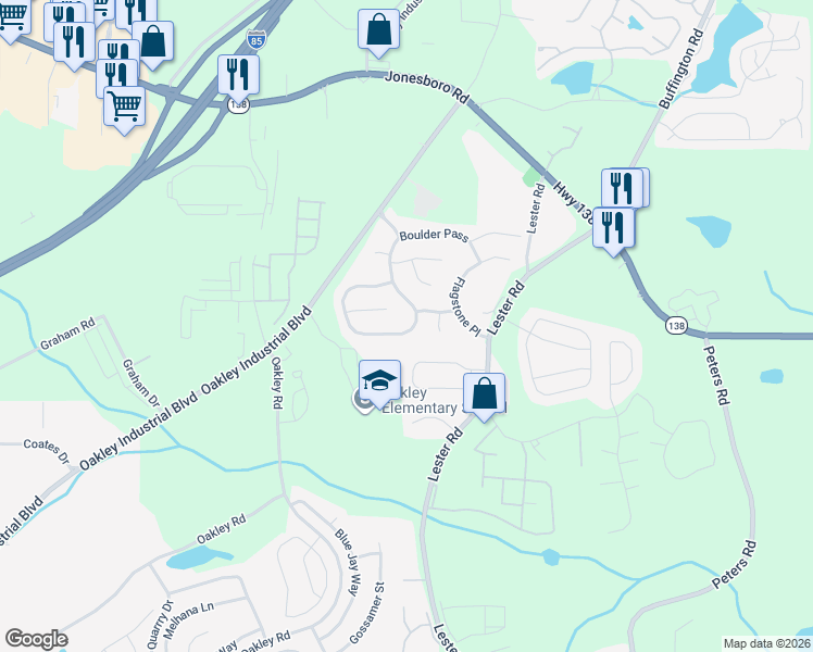 map of restaurants, bars, coffee shops, grocery stores, and more near 7171 Boulder Pass in Union City