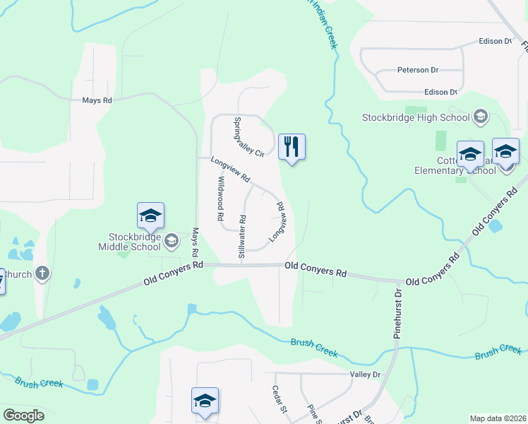 map of restaurants, bars, coffee shops, grocery stores, and more near 103 Longview Cir in Stockbridge