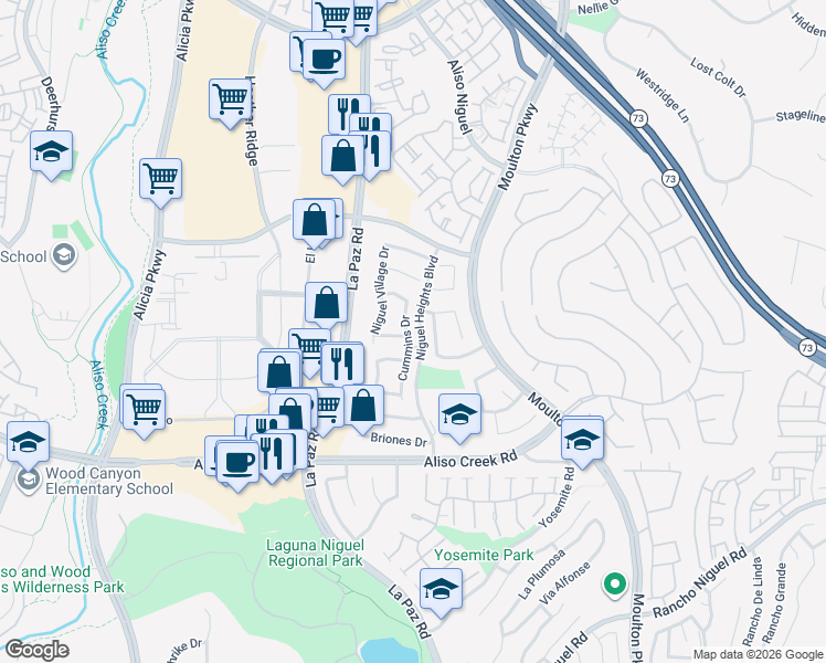 map of restaurants, bars, coffee shops, grocery stores, and more near 27772 Cummins Drive in Laguna Niguel