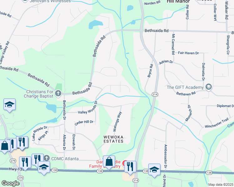 map of restaurants, bars, coffee shops, grocery stores, and more near 7181 Burch Drive in Riverdale