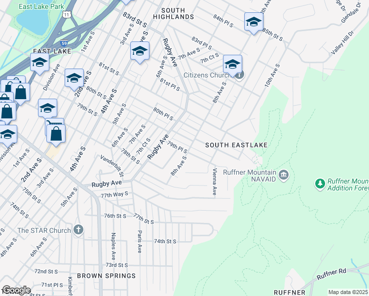 map of restaurants, bars, coffee shops, grocery stores, and more near 777 79th Place South in Birmingham