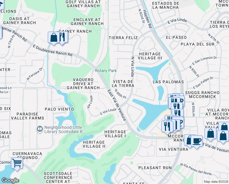 map of restaurants, bars, coffee shops, grocery stores, and more near 8418 North 80th Place in Scottsdale