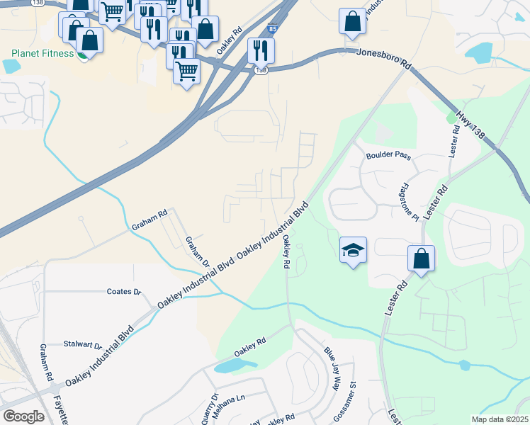 map of restaurants, bars, coffee shops, grocery stores, and more near 7355 Oakley Industrial Boulevard in Union City