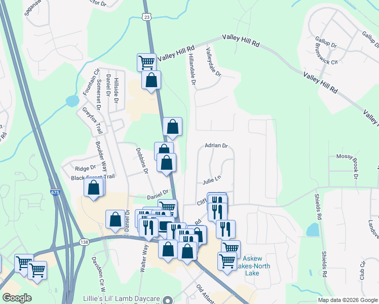 map of restaurants, bars, coffee shops, grocery stores, and more near 216 Old Atlanta Road in Stockbridge