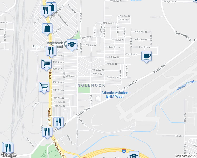 map of restaurants, bars, coffee shops, grocery stores, and more near 4129 39th Avenue North in Birmingham