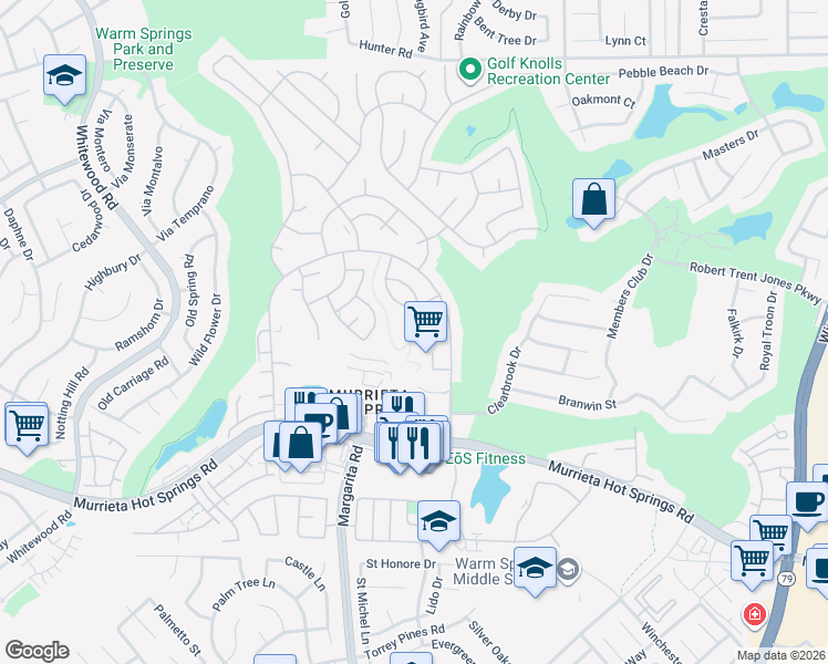 map of restaurants, bars, coffee shops, grocery stores, and more near 28929 Via La Espalda in Murrieta