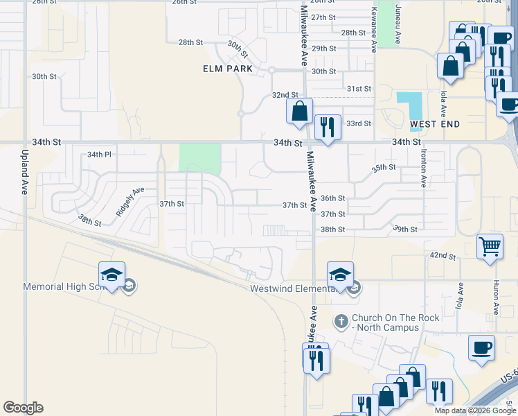 map of restaurants, bars, coffee shops, grocery stores, and more near 6531 37th Street in Lubbock