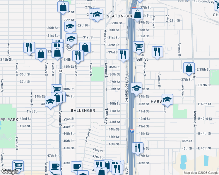 map of restaurants, bars, coffee shops, grocery stores, and more near in Lubbock