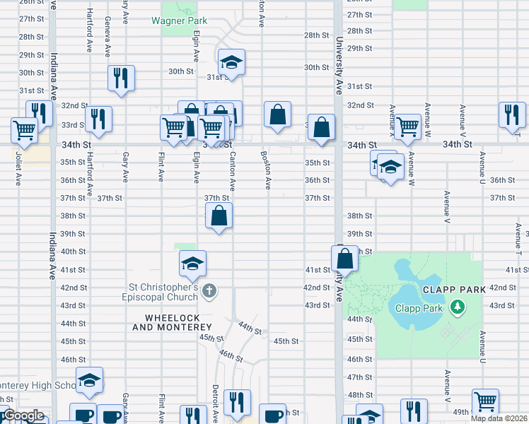 map of restaurants, bars, coffee shops, grocery stores, and more near 2705 38th Street in Lubbock
