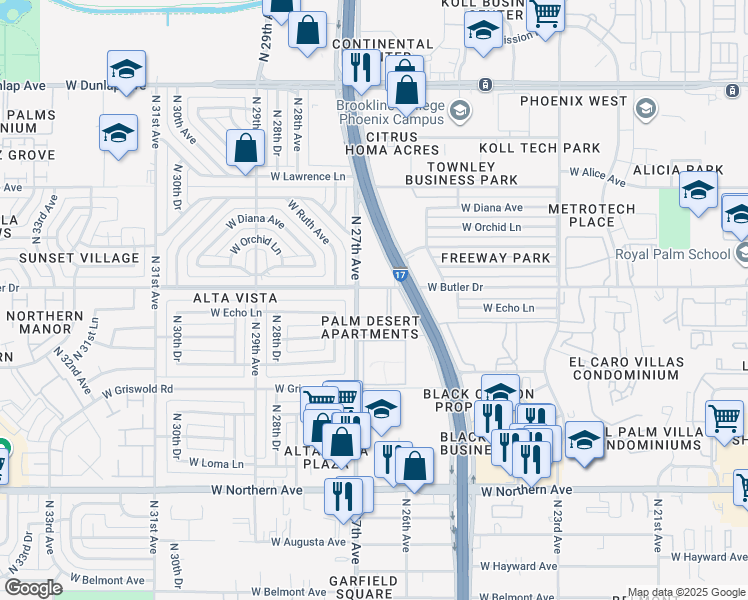 map of restaurants, bars, coffee shops, grocery stores, and more near 8429 North 27th Avenue in Phoenix