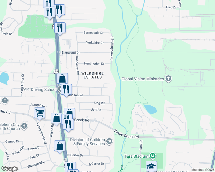 map of restaurants, bars, coffee shops, grocery stores, and more near 843 Patton Court in Jonesboro