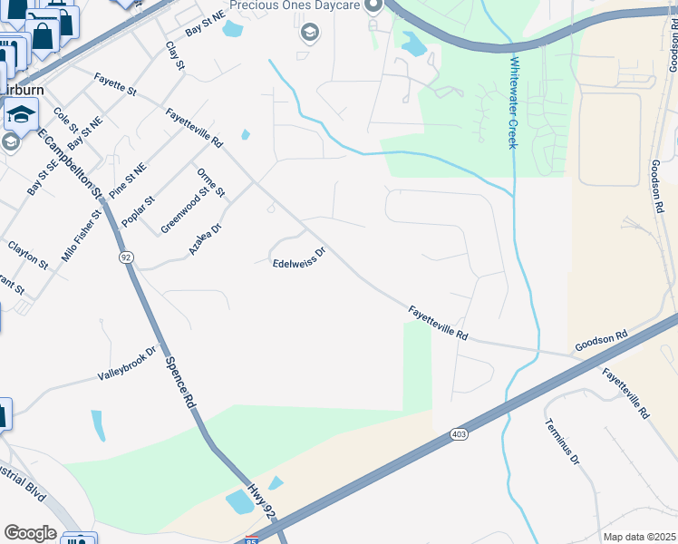 map of restaurants, bars, coffee shops, grocery stores, and more near 545 Fayetteville Road in Fairburn