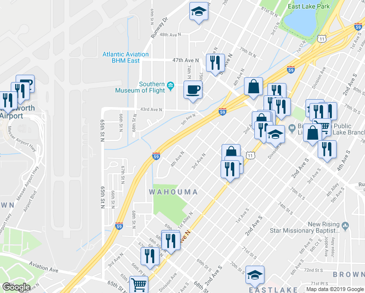 map of restaurants, bars, coffee shops, grocery stores, and more near 7208 4th Avenue North in Birmingham
