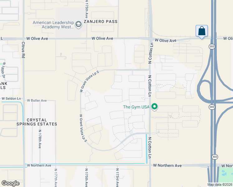 map of restaurants, bars, coffee shops, grocery stores, and more near 17244 West Butler Avenue in Waddell