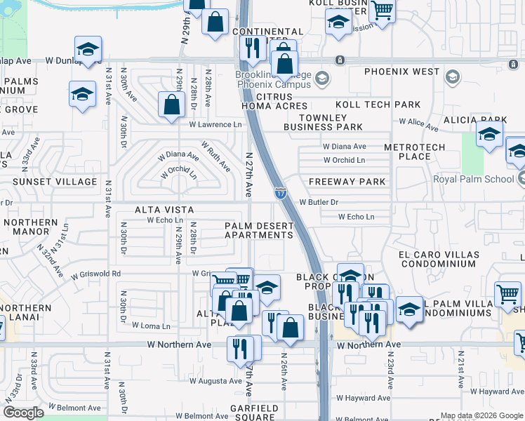 map of restaurants, bars, coffee shops, grocery stores, and more near 8429 North 27th Avenue in Phoenix