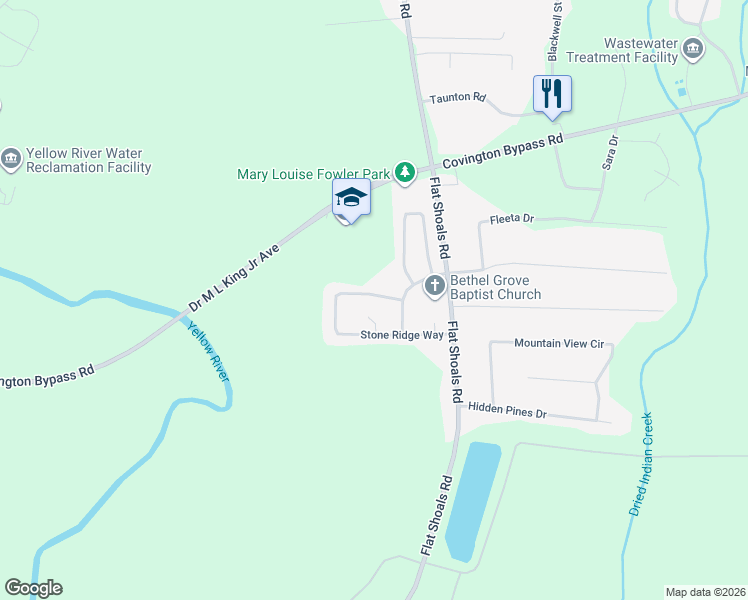map of restaurants, bars, coffee shops, grocery stores, and more near 40 Ivy Ridge Court in Covington