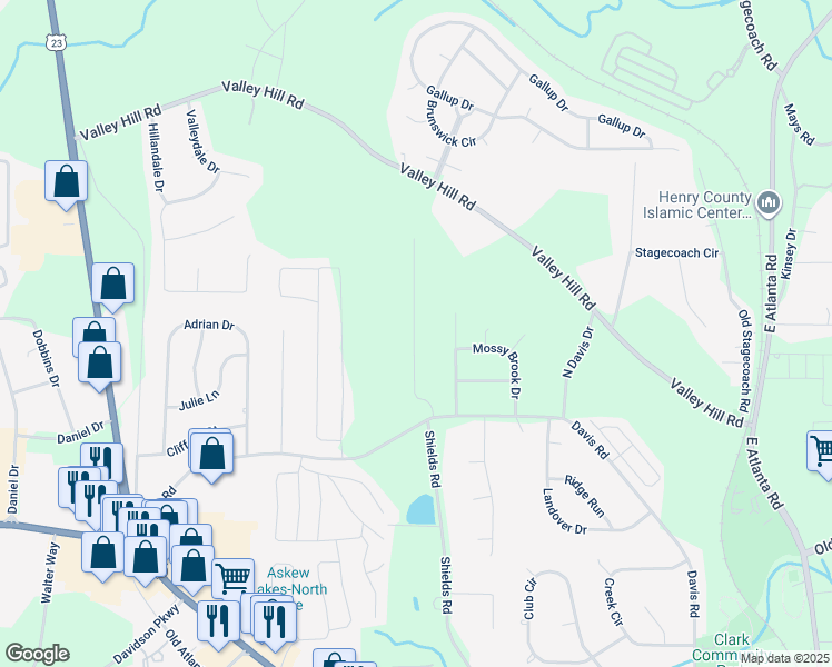 map of restaurants, bars, coffee shops, grocery stores, and more near 34 Sentry Oak Court in Stockbridge